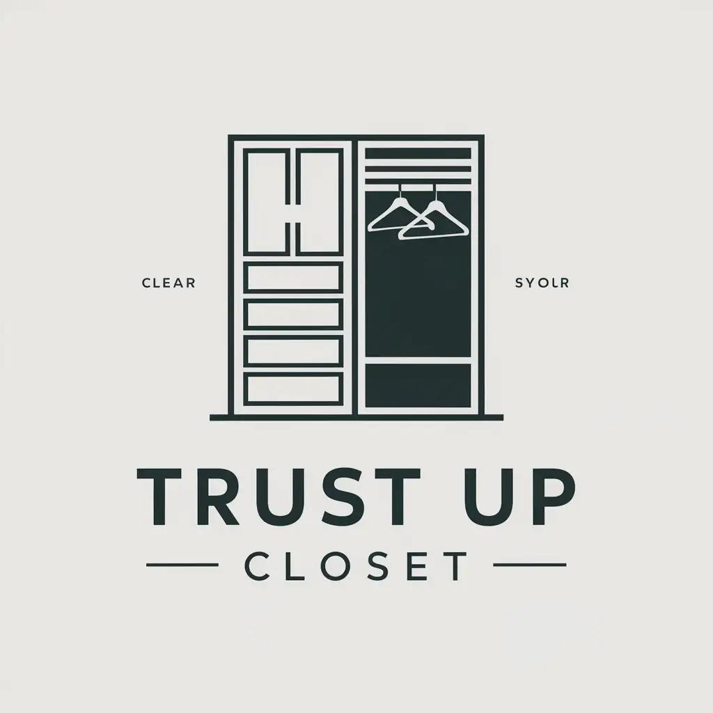 a vector logo design,with the text "trust up closet", main symbol:custom closet and organizer walkin closet 2 drawers, and hangers,Moderate,be used in carpenter industry,clear background