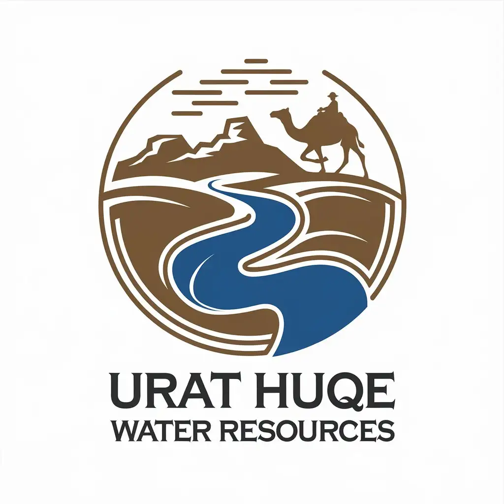 LOGO-Design-for-Urat-Huqe-Water-Resources-Desert-Oasis-with-Camel-and-Mountain-Silhouette