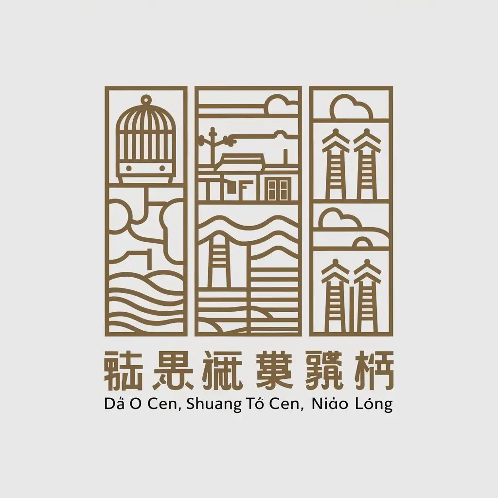 LOGO-Design-for-Traditional-Village-Ancient-Birdcage-Double-Towers-in-Square-Layout