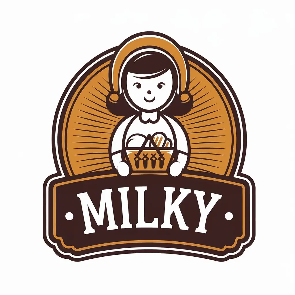 LOGO-Design-For-MILKY-Girl-with-Basket-in-Vector-Art-for-Restaurant-Industry