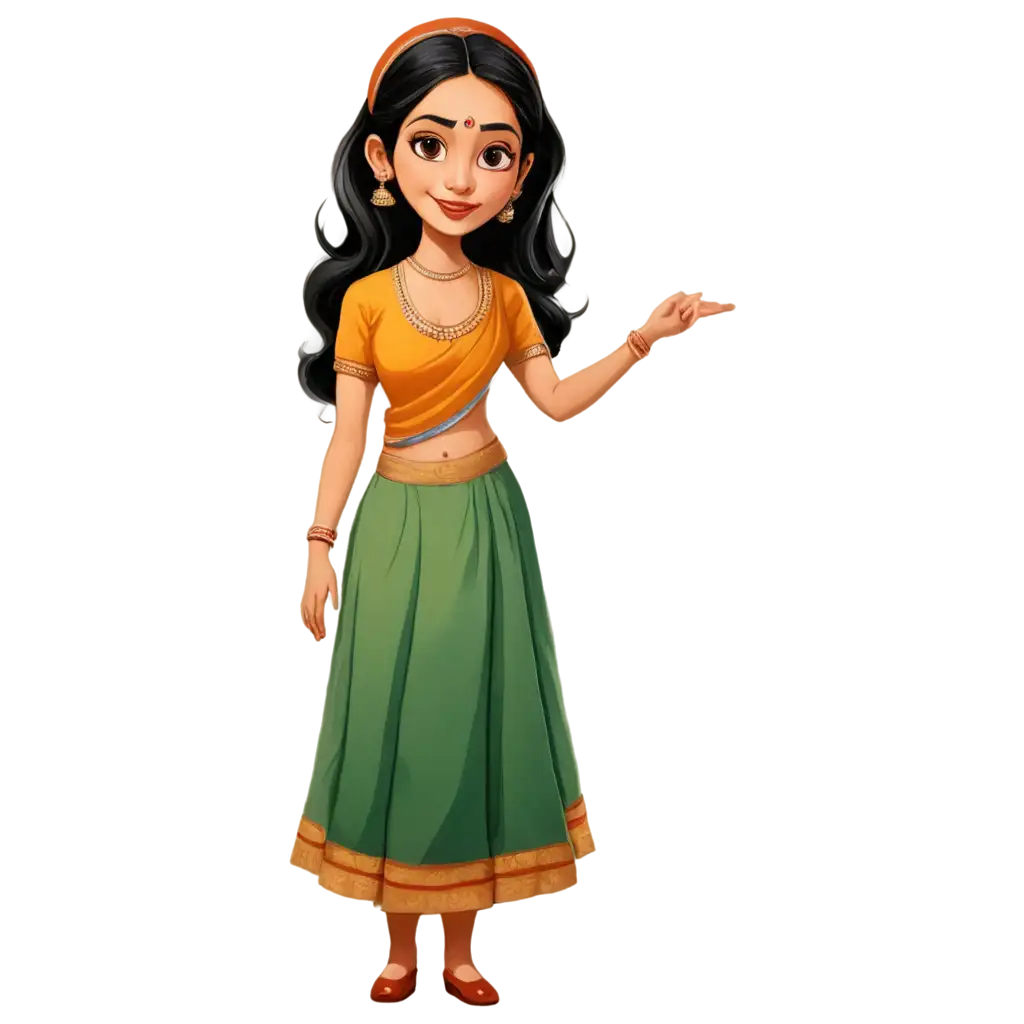 Half-Saree-Wearing-Caricature-Style-Young-Indian-Girl-PNG-Image