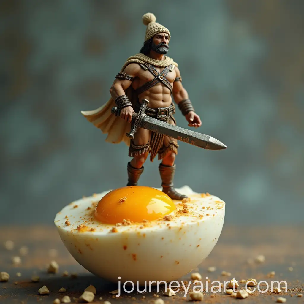 Man-Standing-on-Top-of-an-Egg-Holding-a-Sword