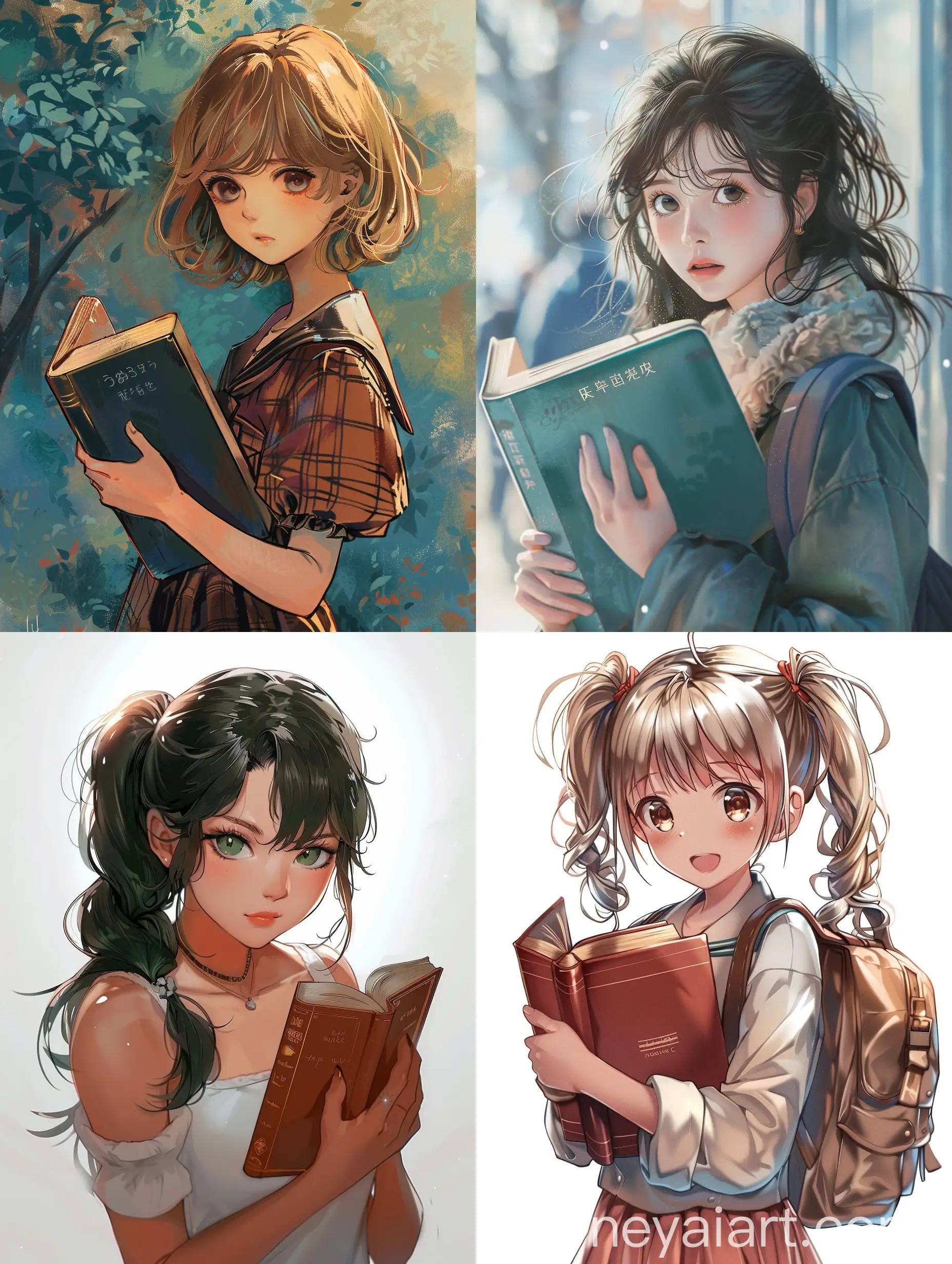 Anime-Style-Cute-Girl-Holding-Reference-Book