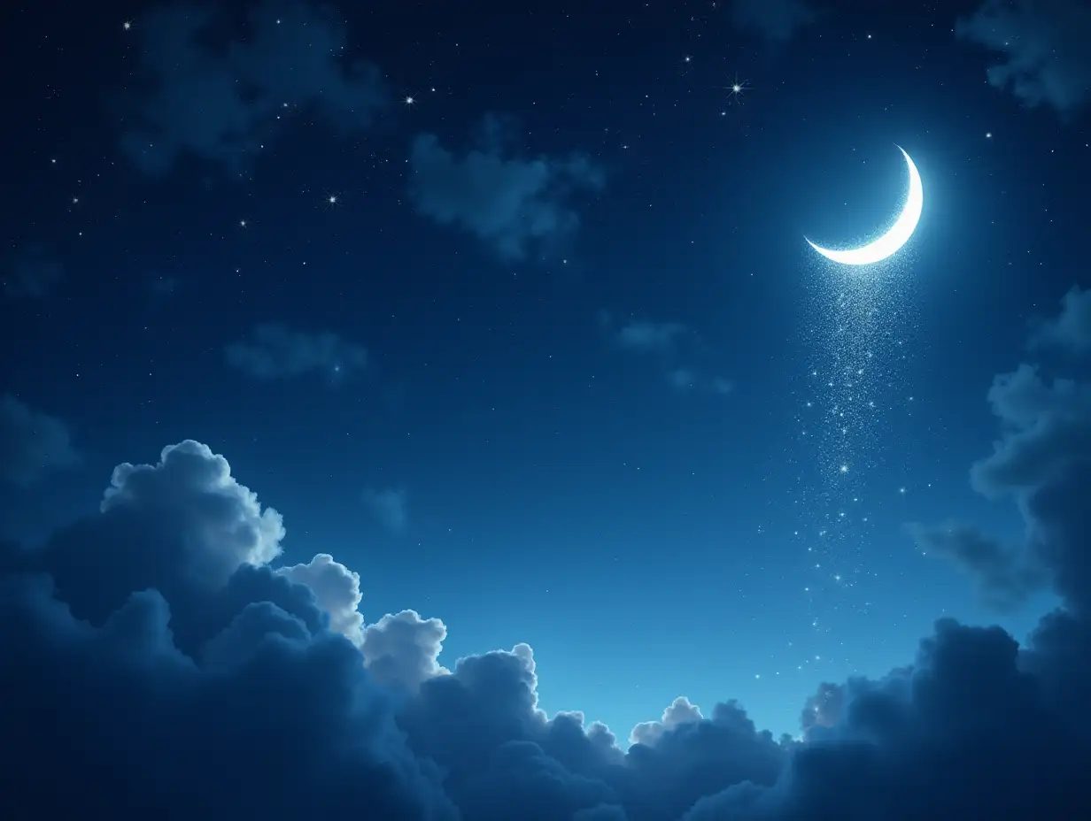 Magical-Night-Sky-with-Cascading-Stars-and-Glowing-Crescent-Moon