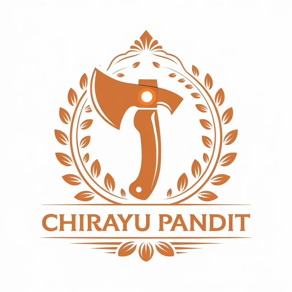 LOGO Design for Chirayu Pandit Orange Hatchet with Religious Theme