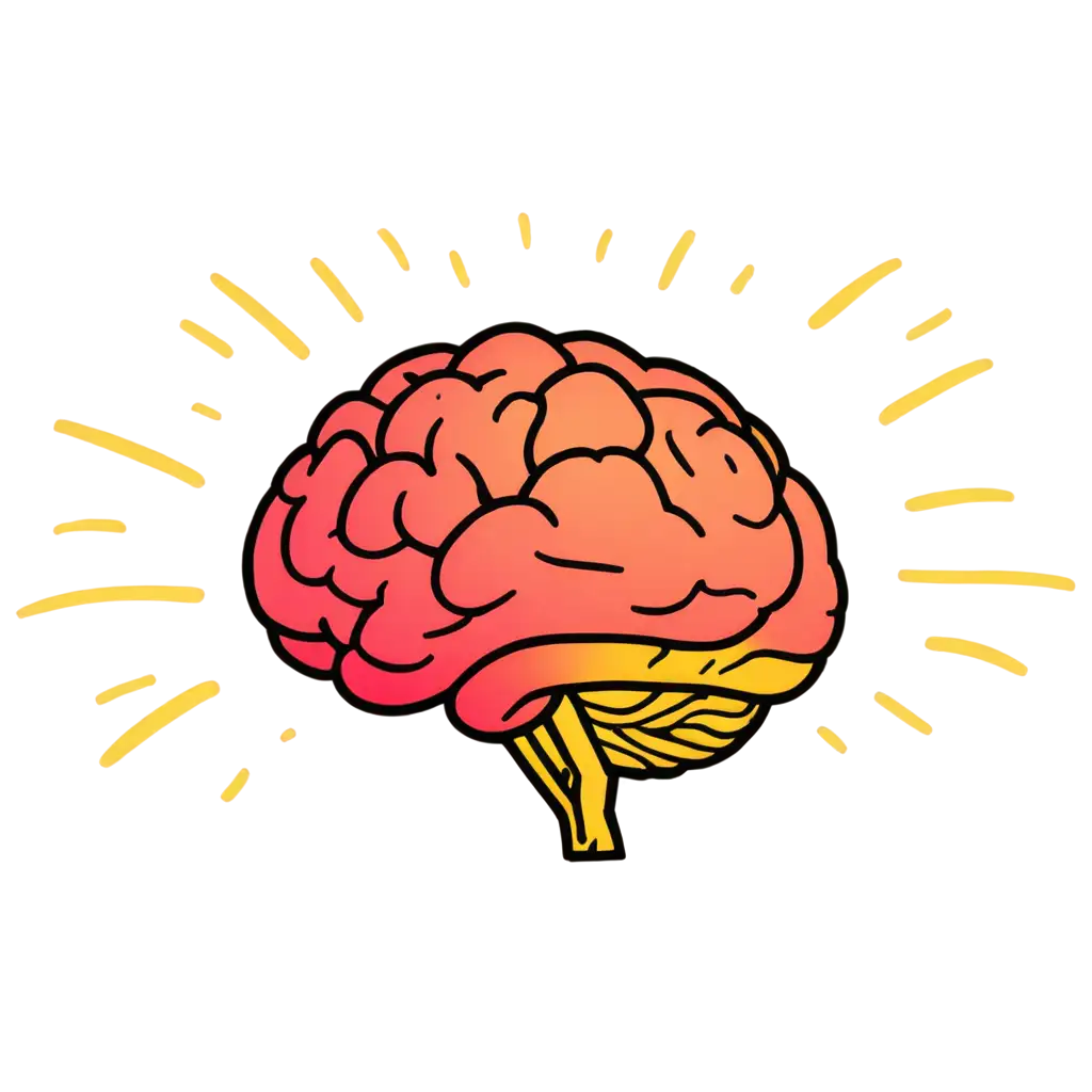 brain, red gradient yellow color, cartoon style