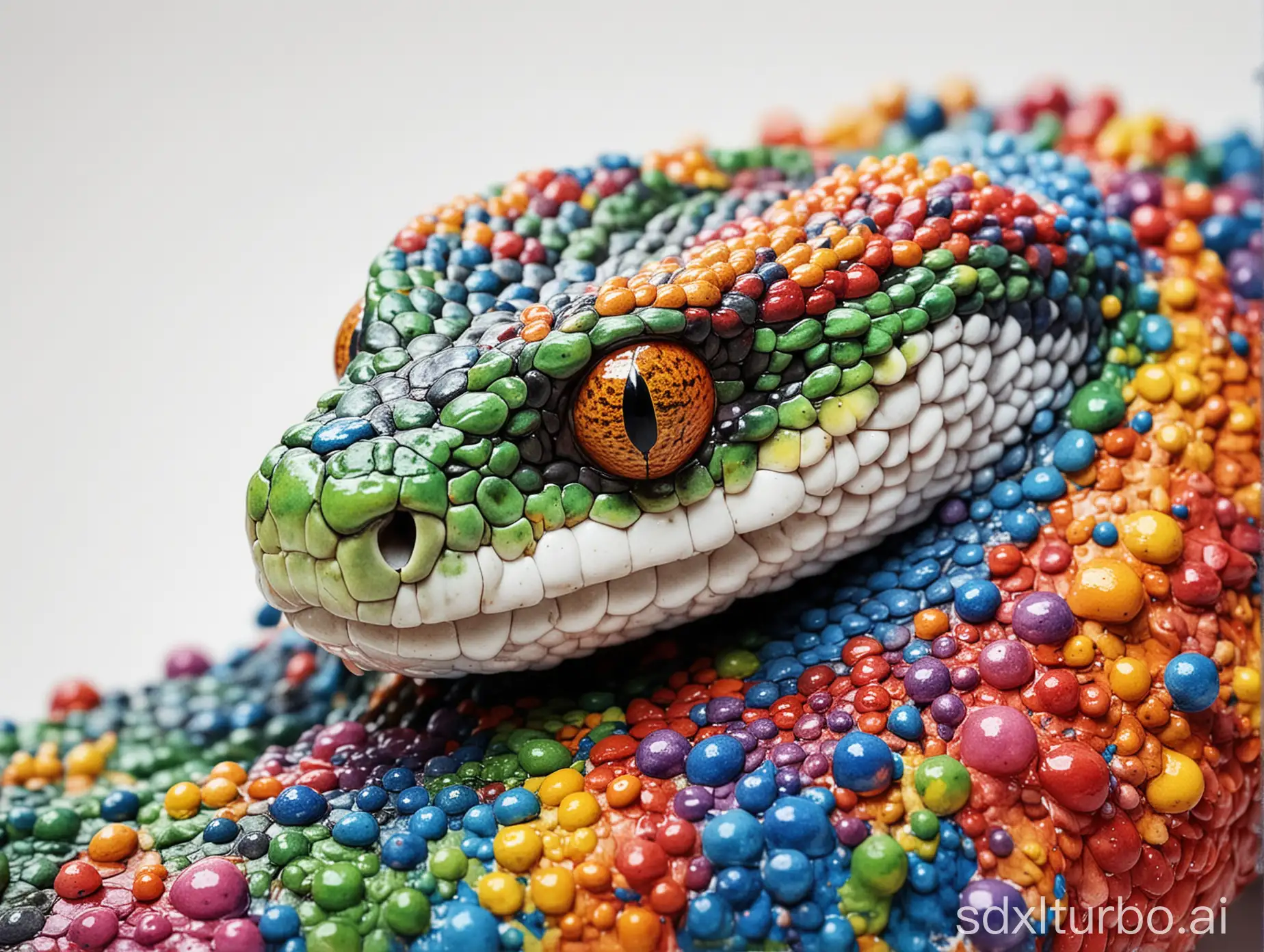 Vibrant-CloseUp-of-a-Multicolored-Snake-Head-on-White-Background