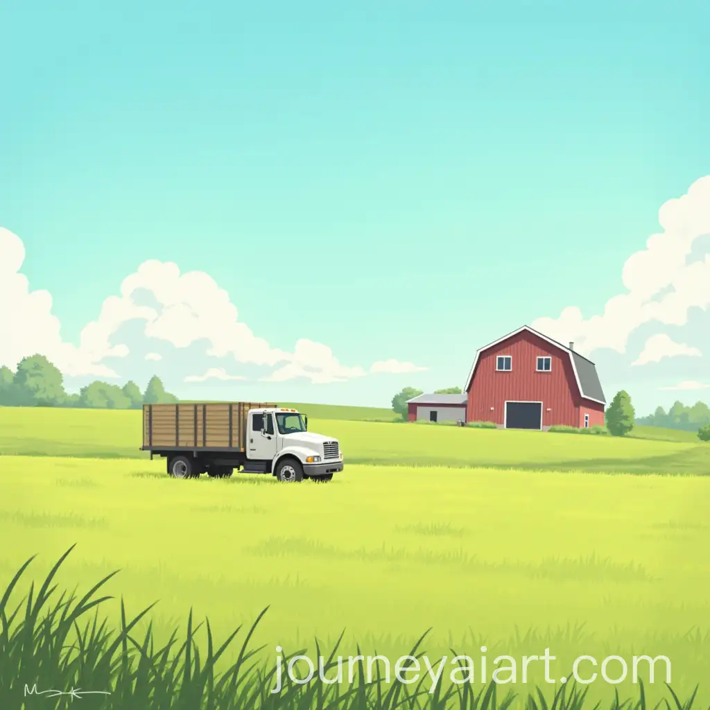 Tranquil-Anime-Countryside-Landscape-with-Barn-and-Truck-in-the-Field