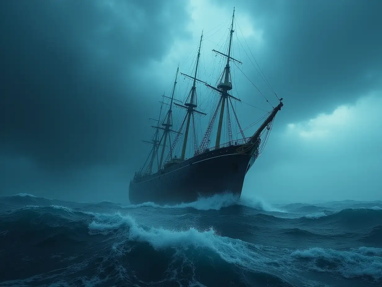 Storm in the ocean, shipwreck