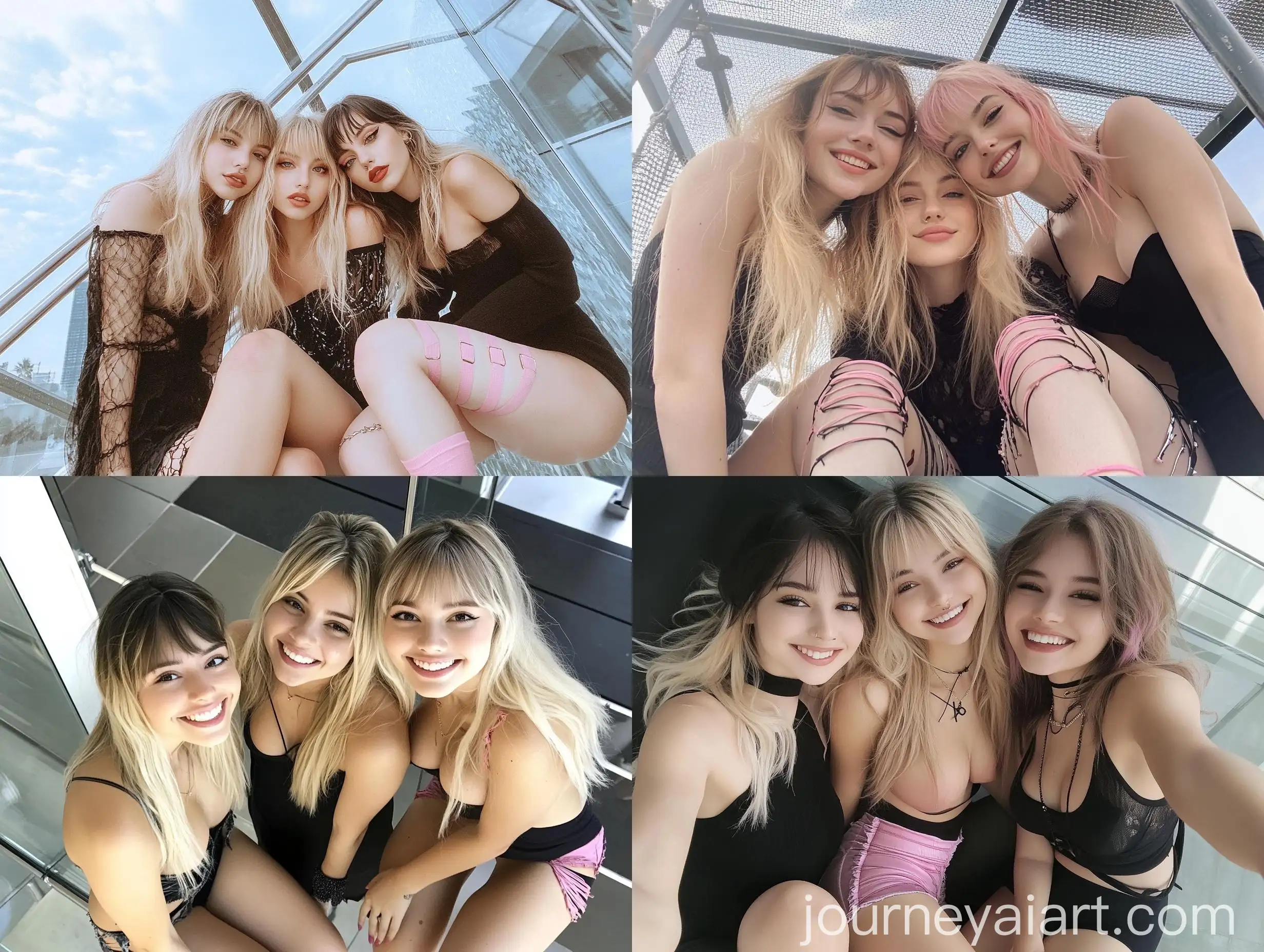 Three-Women-in-Black-Dresses-Taking-Natural-Skyview-Selfie