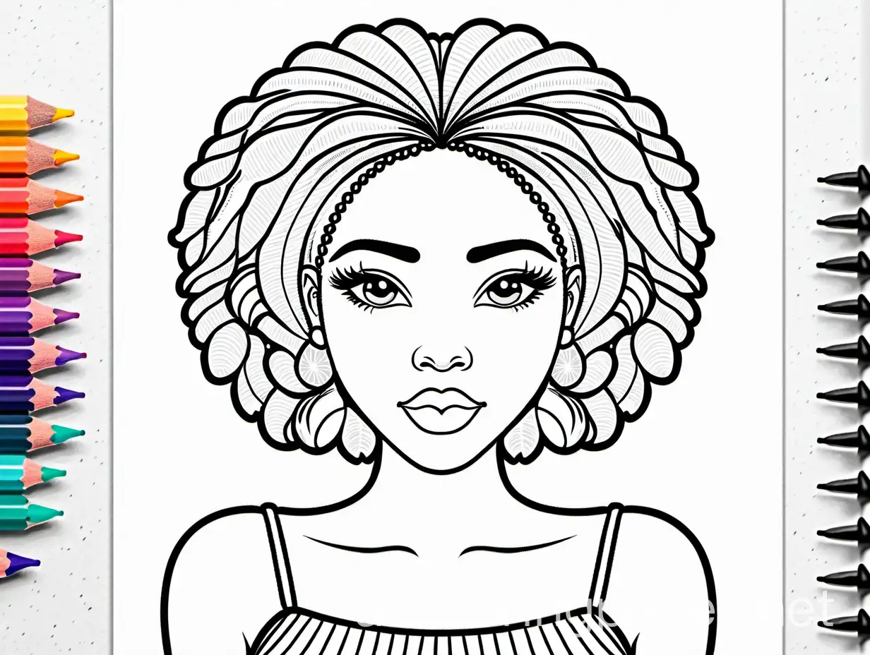 Beautiful-Black-Girl-Coloring-Page-Line-Art-on-White-Background