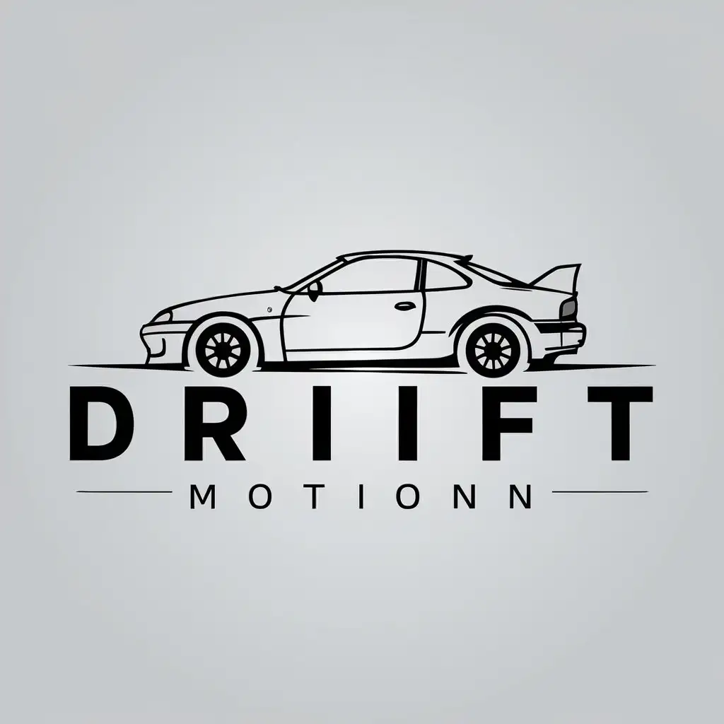 a vector logo design,with the text "Drift Motion", main symbol:Toyota Sprinter Thunder GT Apex AE86 Profile Bumping Into Text Letters That Say "MOTION",Minimalistic,be used in Automotive industry,clear background