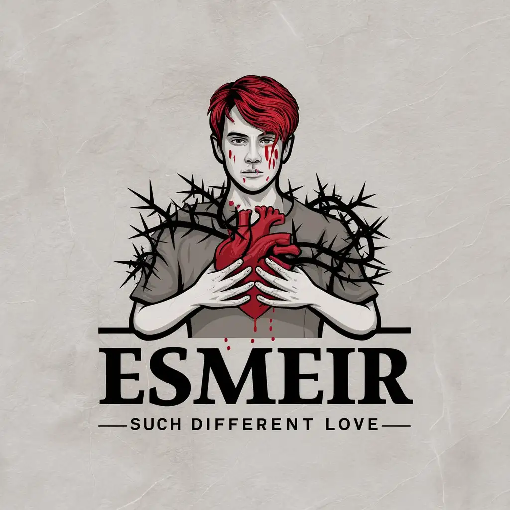 LOGO Design for Esmeir RedHaired Guy Holding Heart with Thorns Realism Style