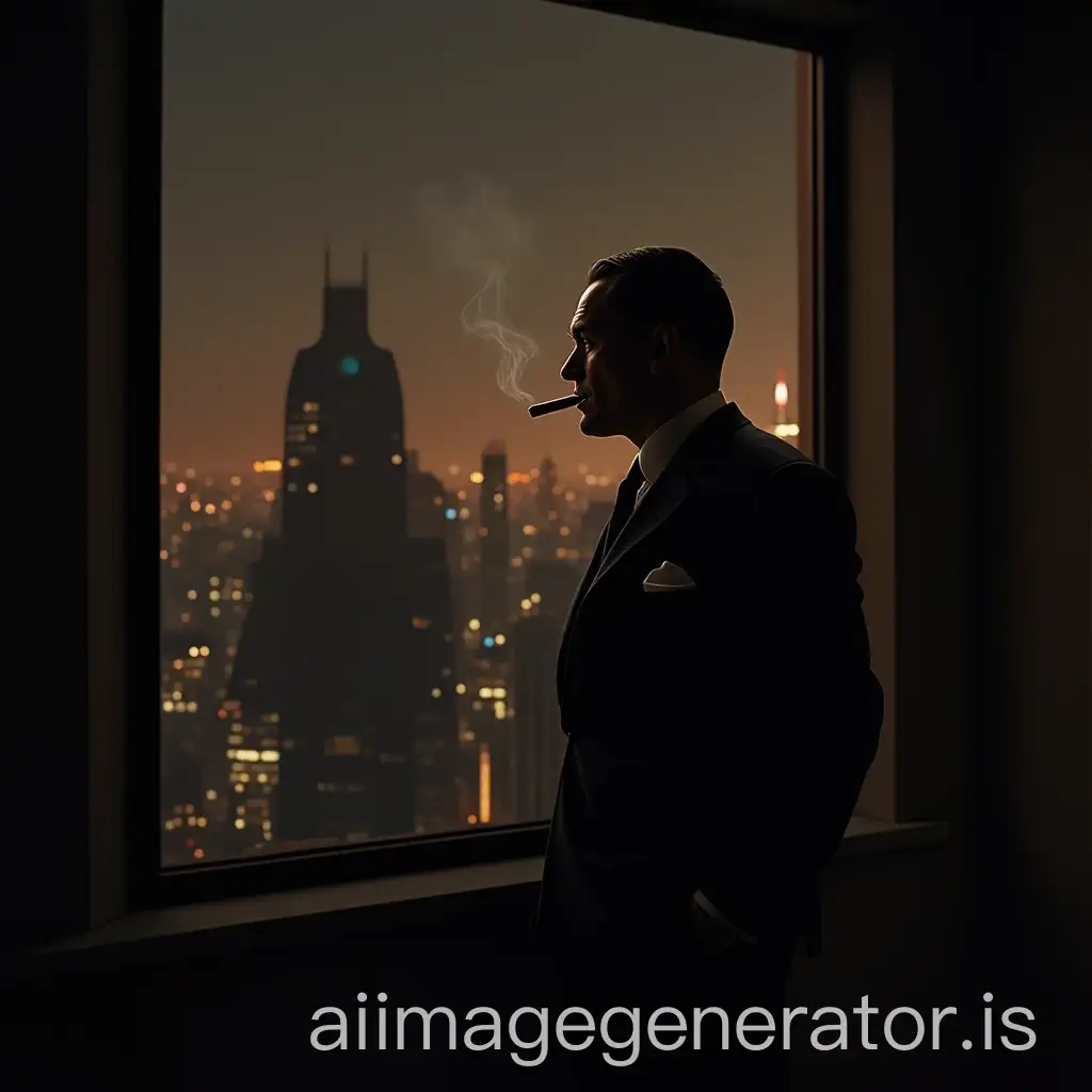 Mafia-Boss-Al-Capone-in-Office-Window-with-City-Lights-Reflection