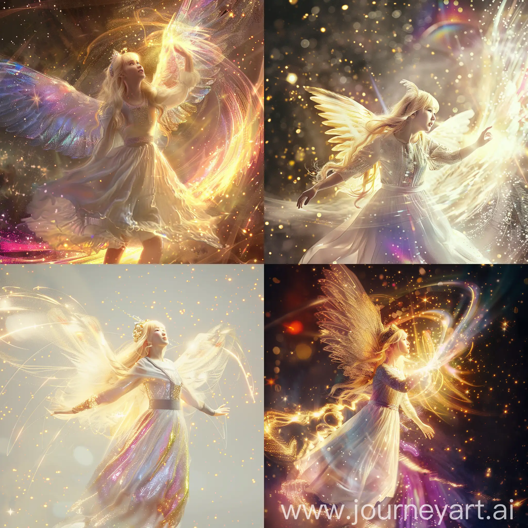 Golden-Multicolored-Angel-Wings-Pose-on-Starry-Background