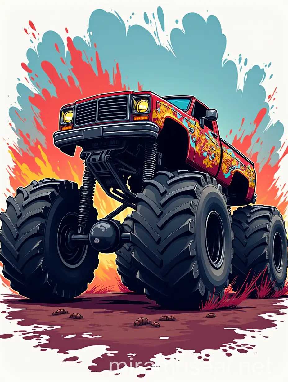 monster truck in graffiti cartoon style