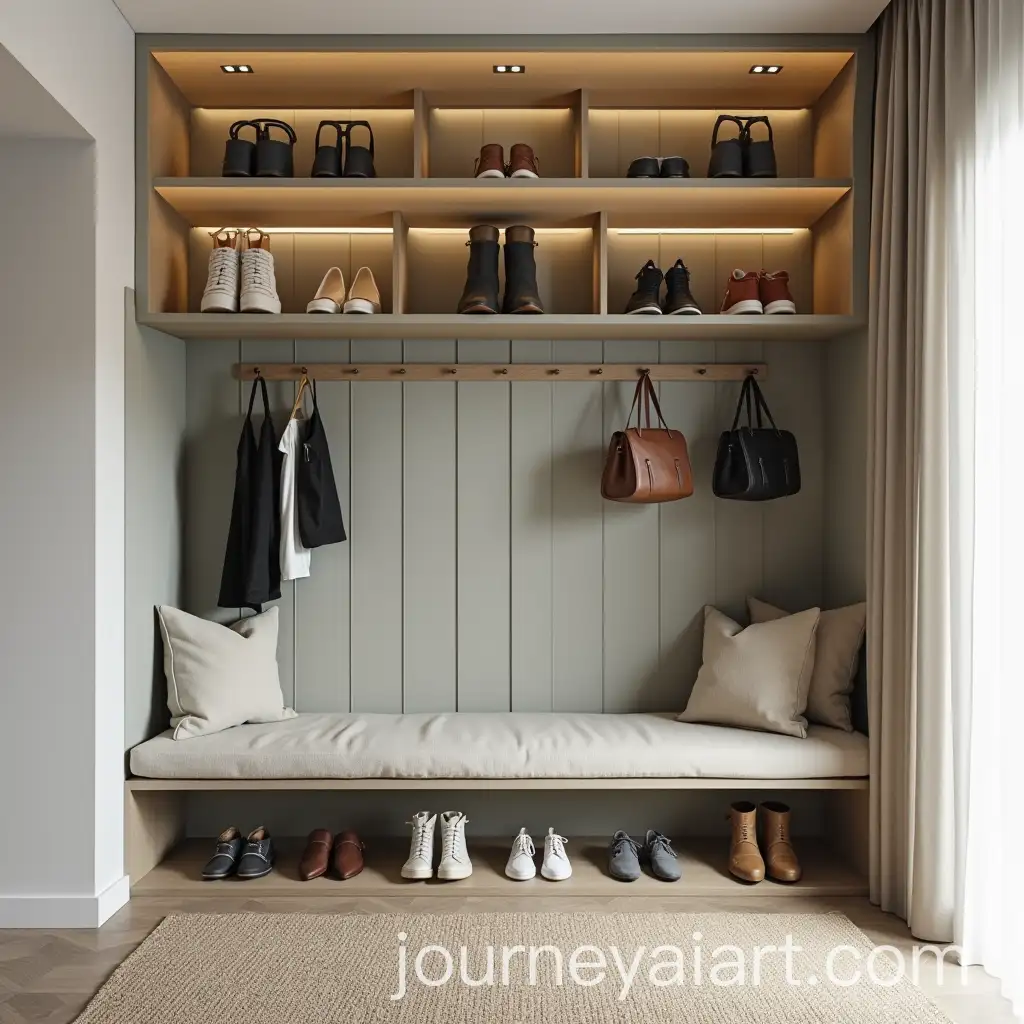 Minimalist-Shoe-Rack-with-Seating-and-Highlighted-Wall-Background