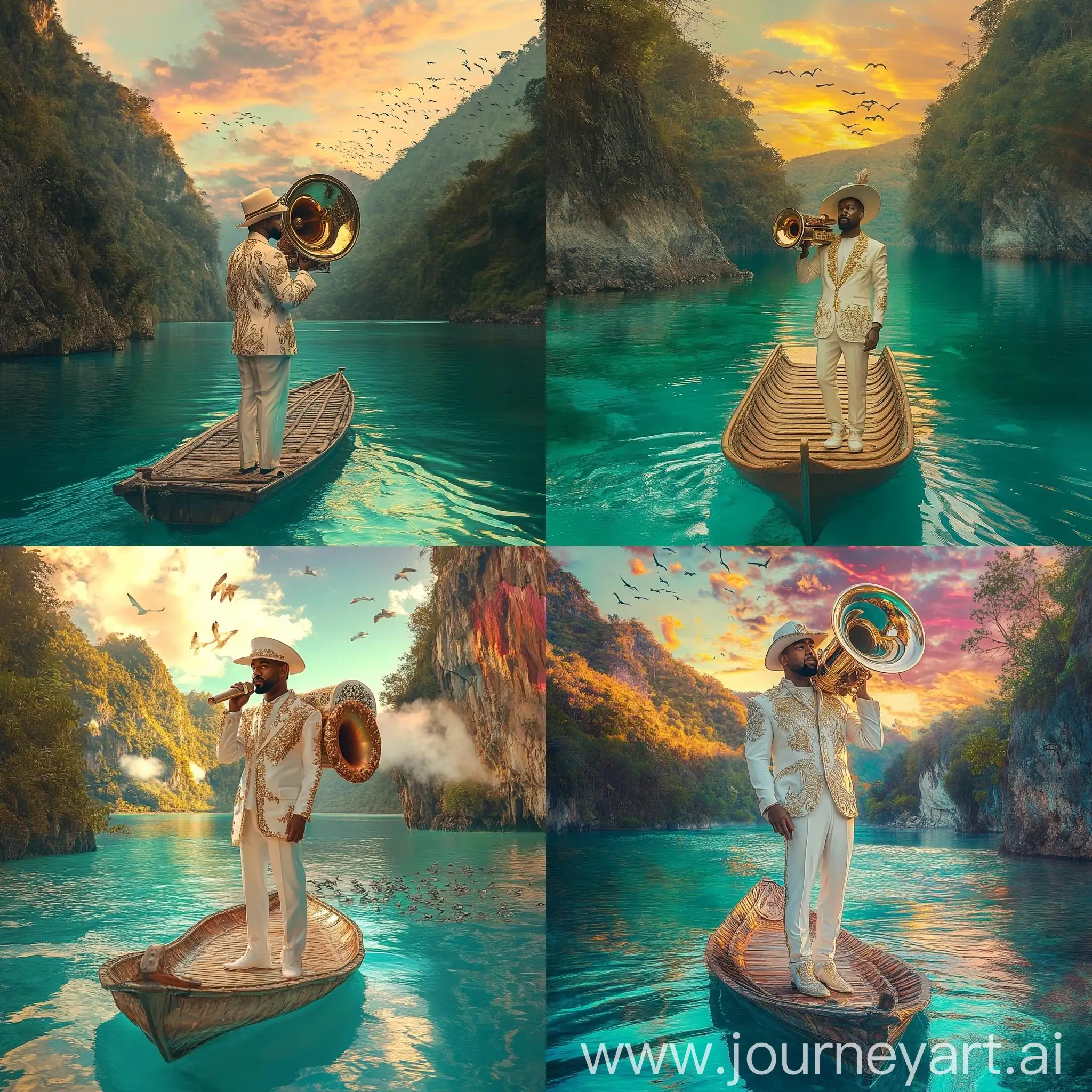 Kanye-West-Serenades-on-a-Golden-Morning-Lake-with-Vintage-Gramophone