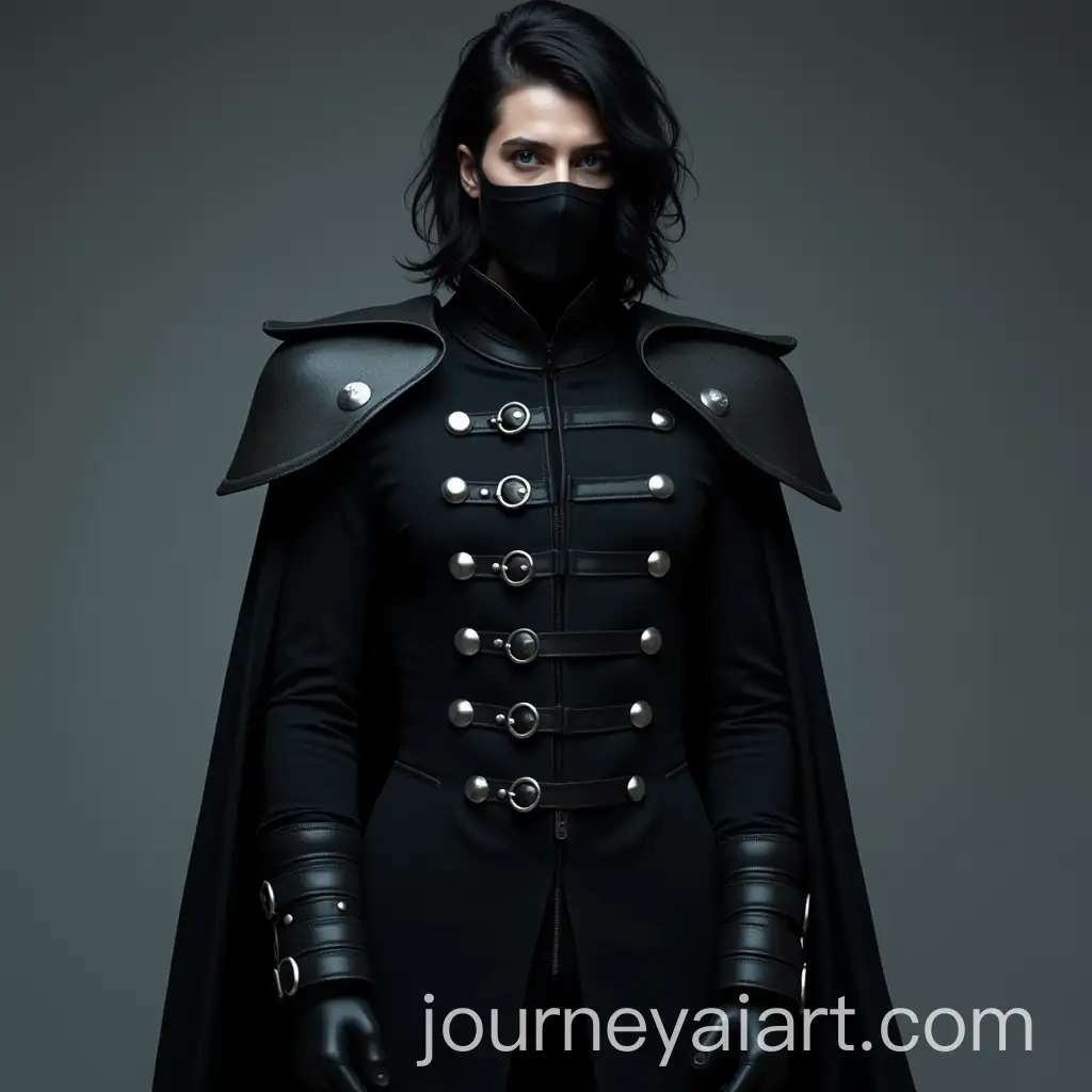 Gothic-MilitaryInspired-Dark-Attire-with-Cape-and-Mask