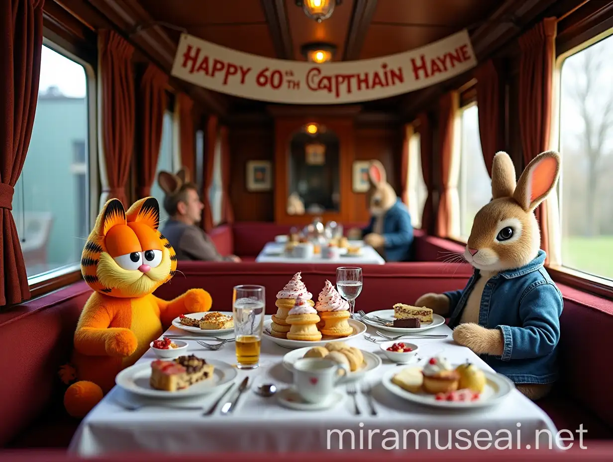 Luxurious Train Carriage Birthday Celebration with Garfield and Peter Rabbit