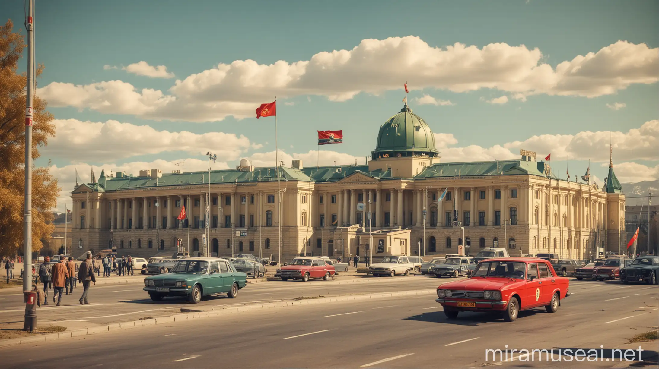 Parliament Building in Zlatoust TNO Universe with Ankap Flag and 60s SSR Era Scene