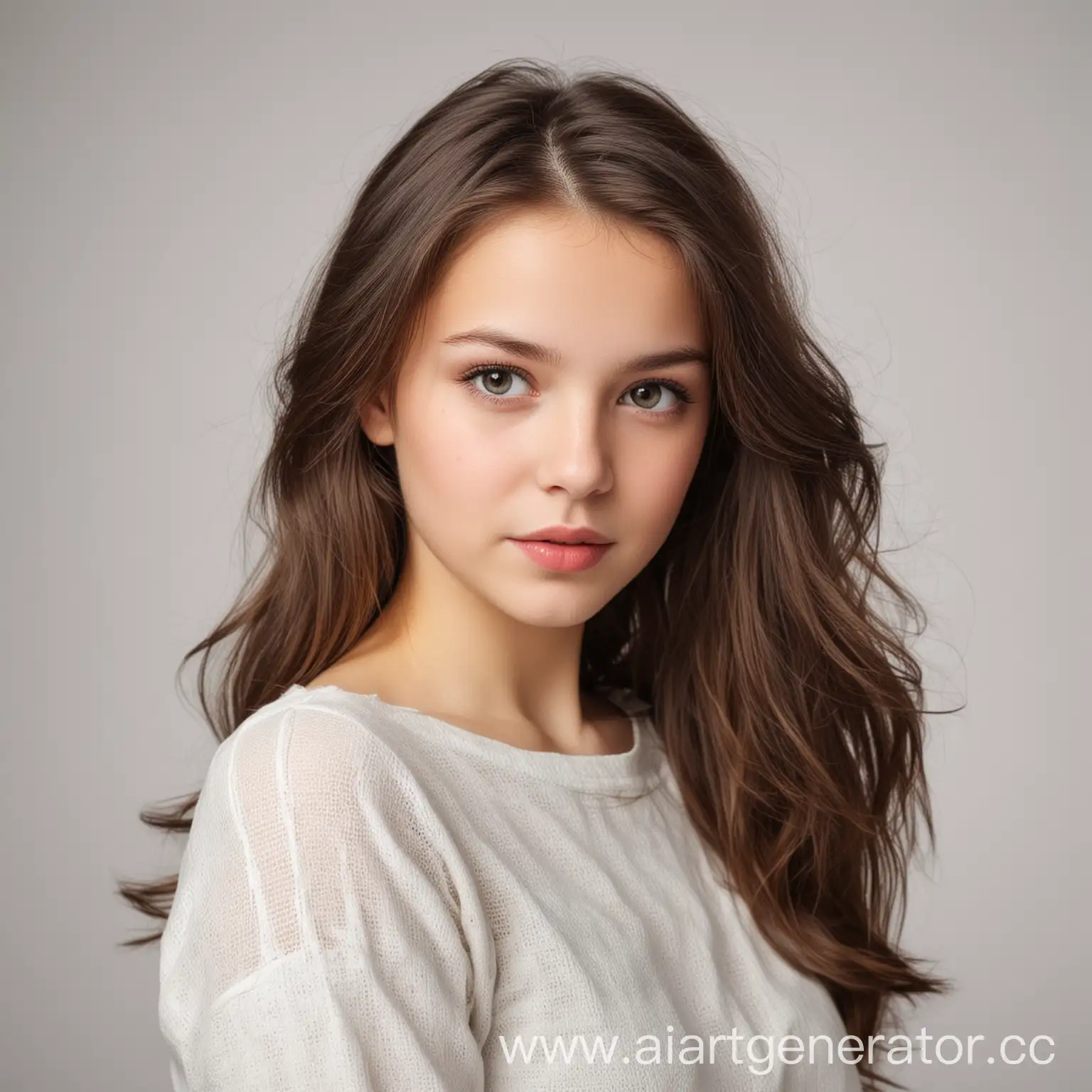 Portrait-of-a-Brunette-Girl-on-White-Background