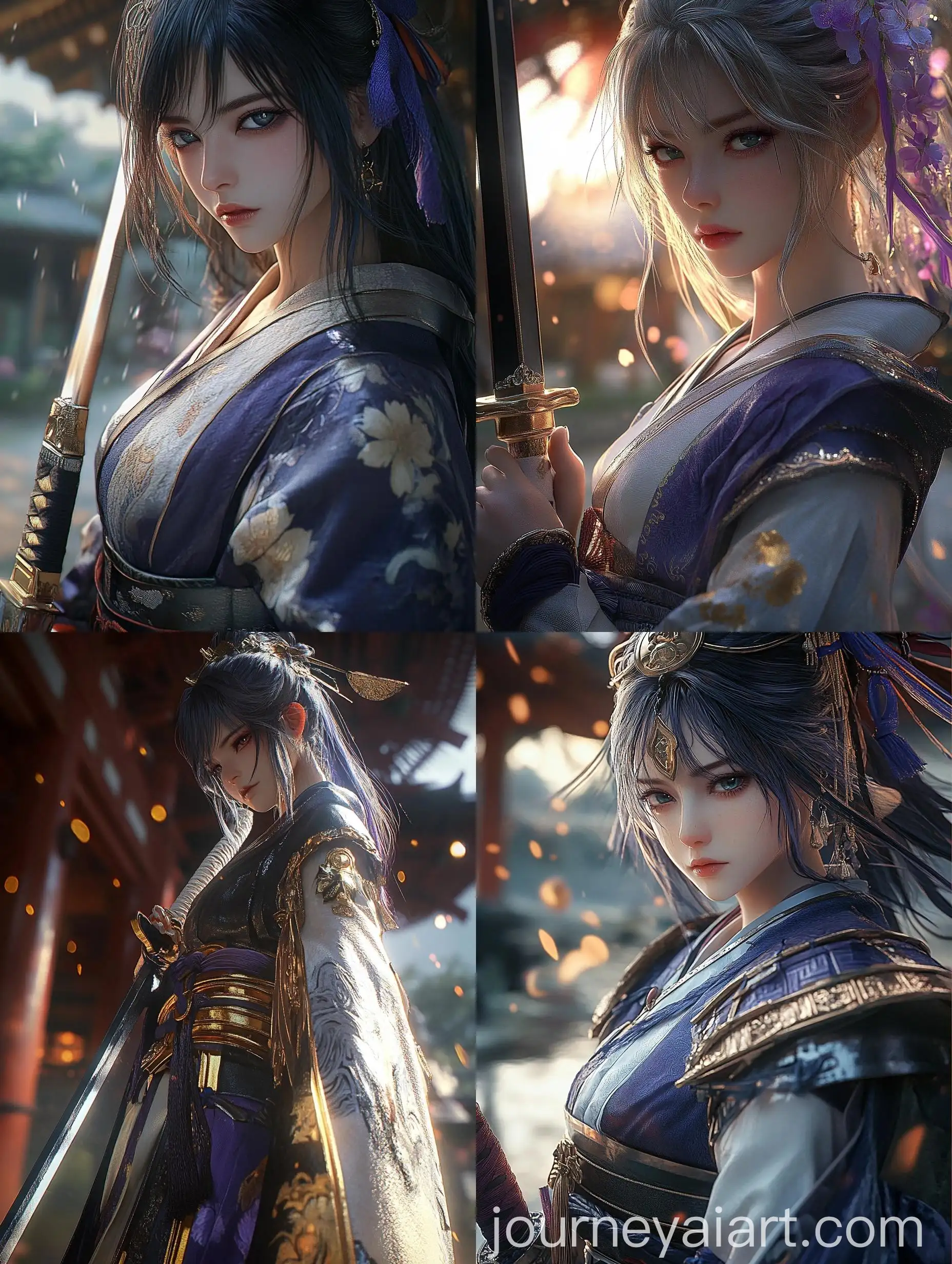 Raiden-Shogun-Standing-with-Sword-in-Temple-Sunlight