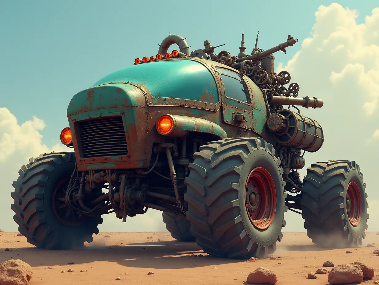 Create a crazy vehicle with many gears big windows ufo Cyberpunk.