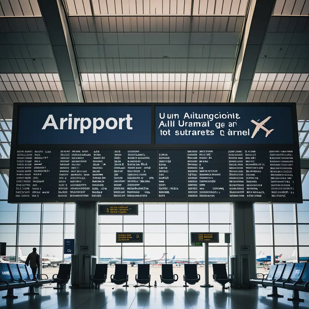 Airport Text Display Panel Showing Departure Information