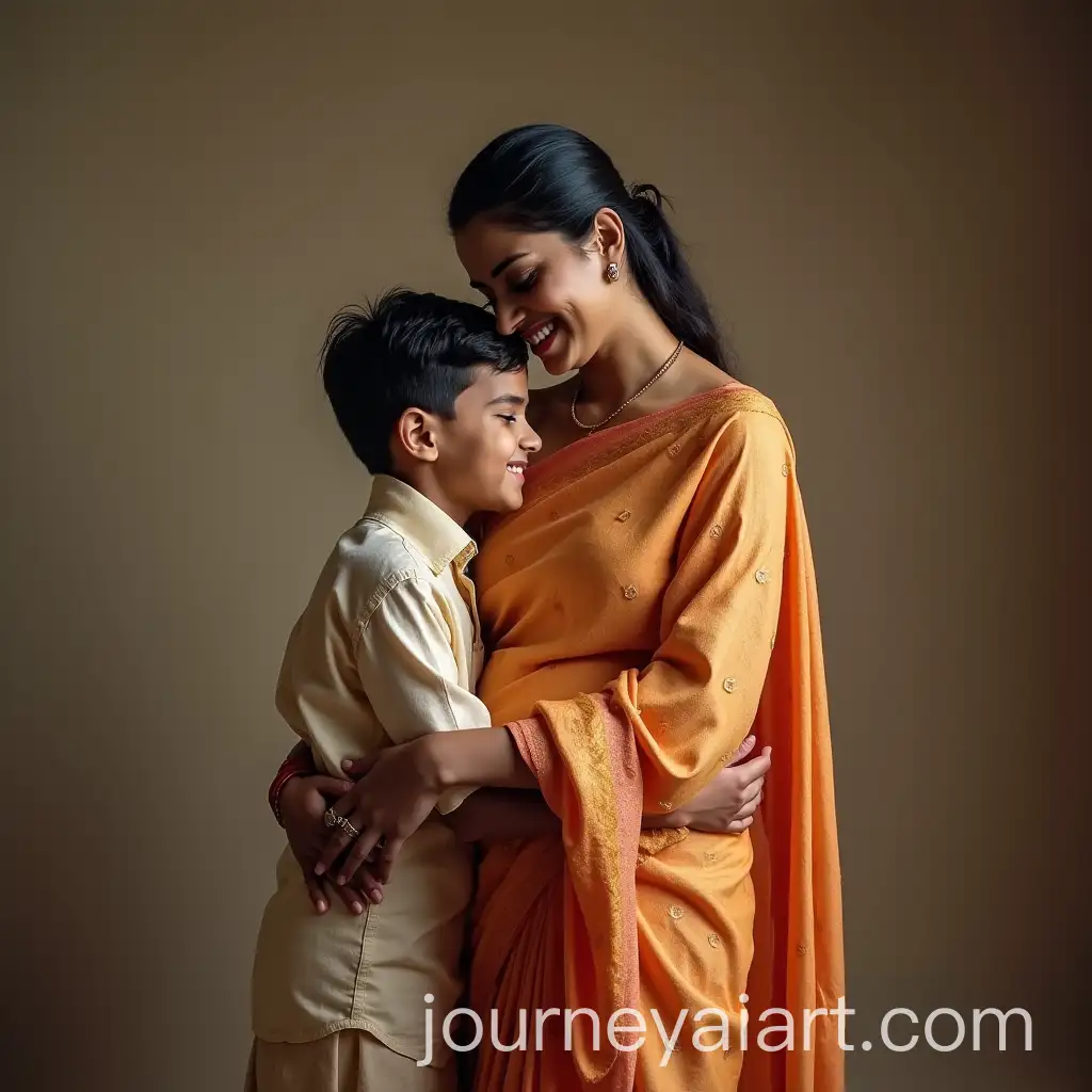 Son-Lifting-Mom-in-Saree-with-Her-Legs-Wrapped-Around-His-Waist