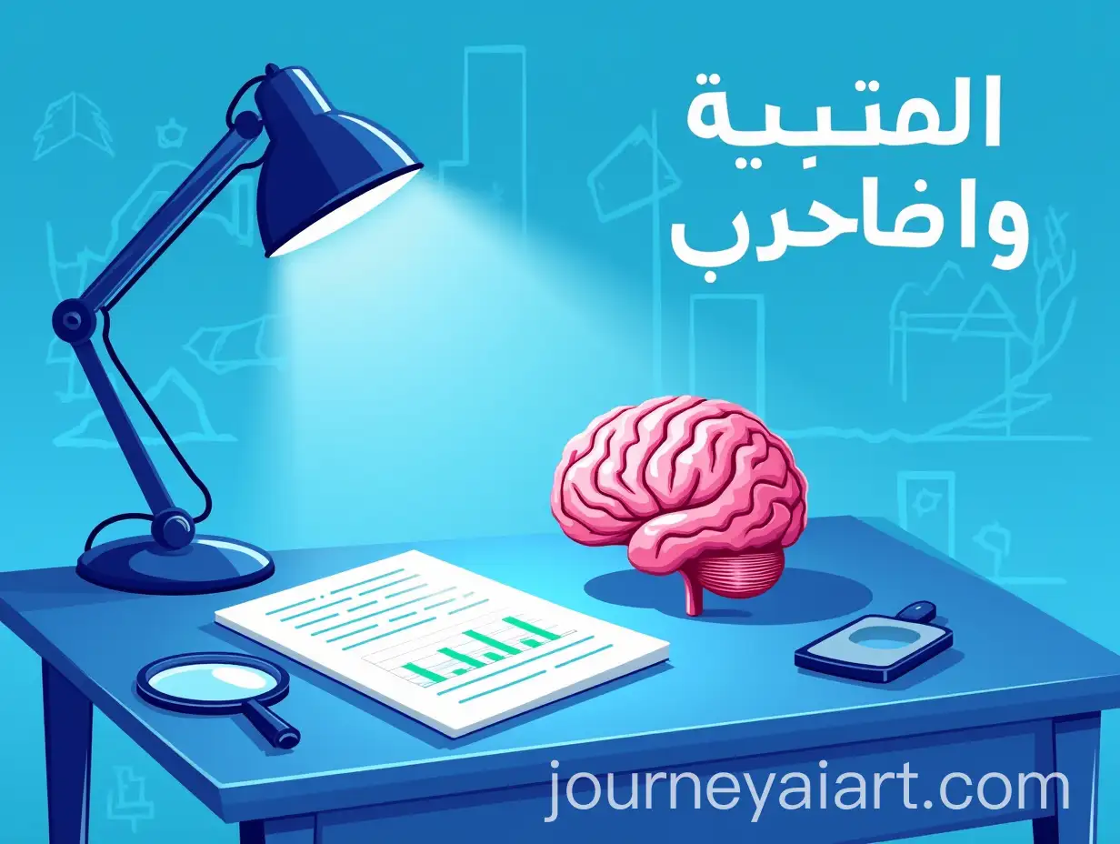 Brain-Model-on-Desk-with-Digital-Graphs-and-Arabic-Text-in-Scholarly-Setting