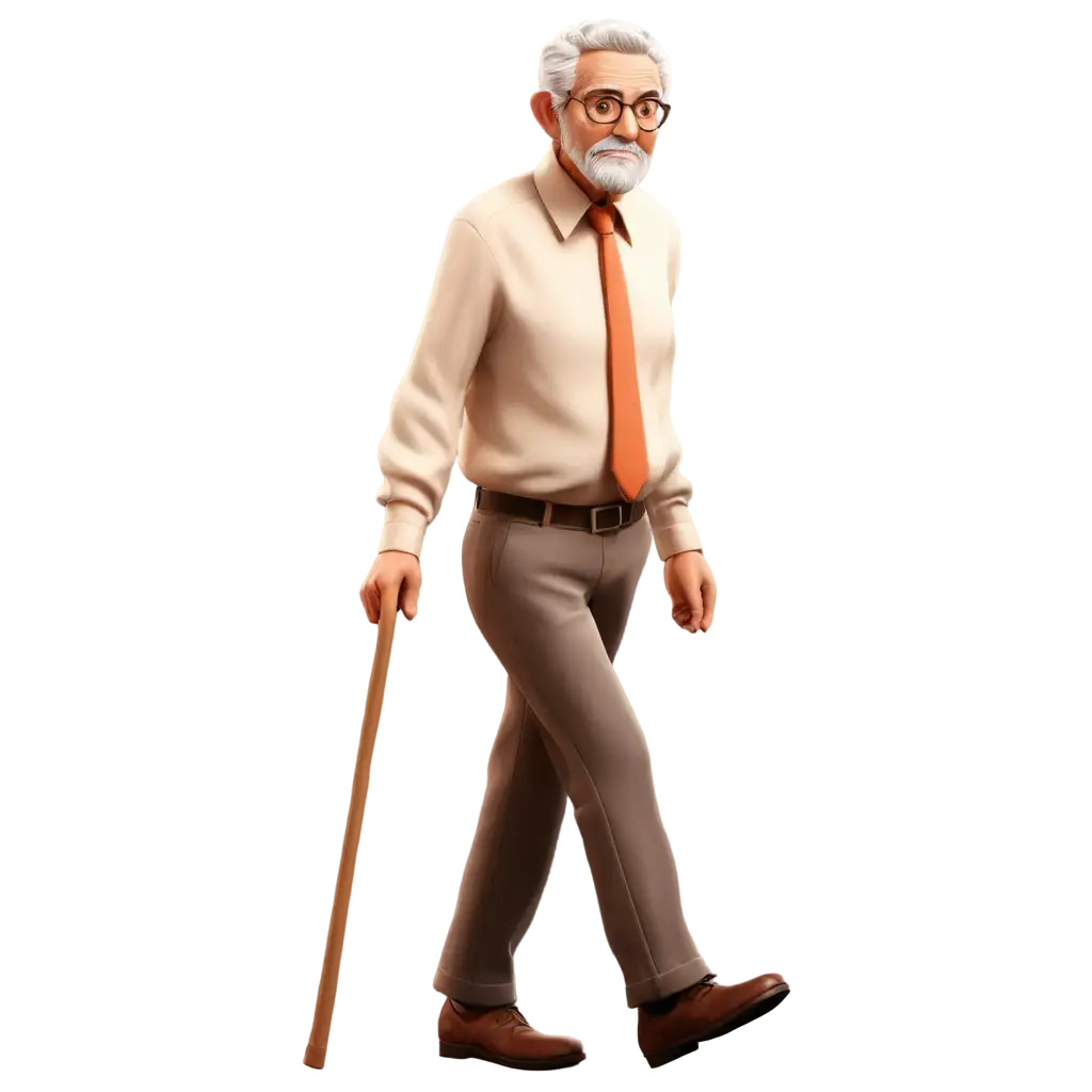 Animated-Uncle-with-Stick-PNG-Image-Captivating-Illustration-of-an-Elderly-Figure-weeling difficulty to walk wearing a shirt and dothi