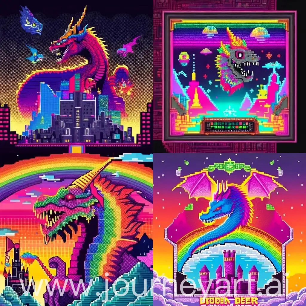 Pixel-Art-CyberDragon-in-Rainbow-Magic-Kingdom-for-8-Bit-Collection