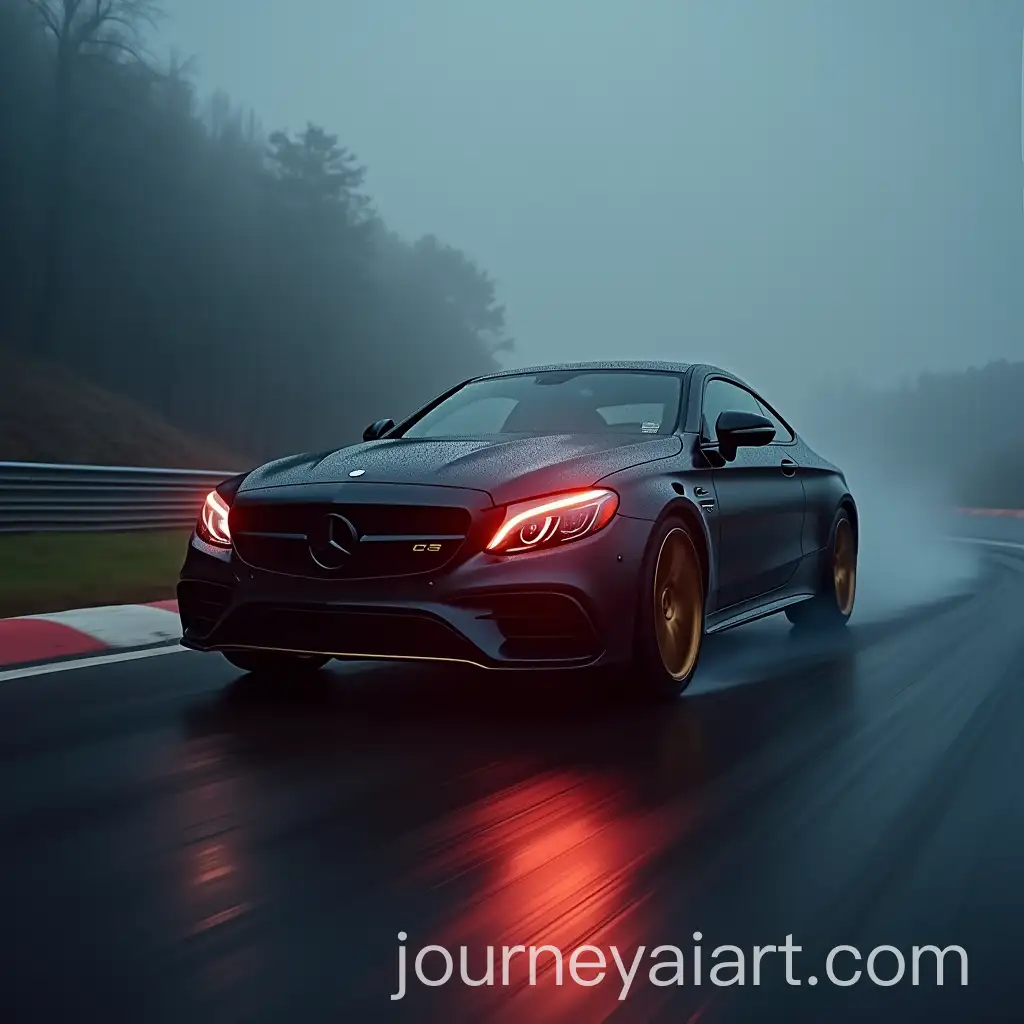 Sleek-Black-Mercedes-C63-Drifting-Under-Midnight-Fog