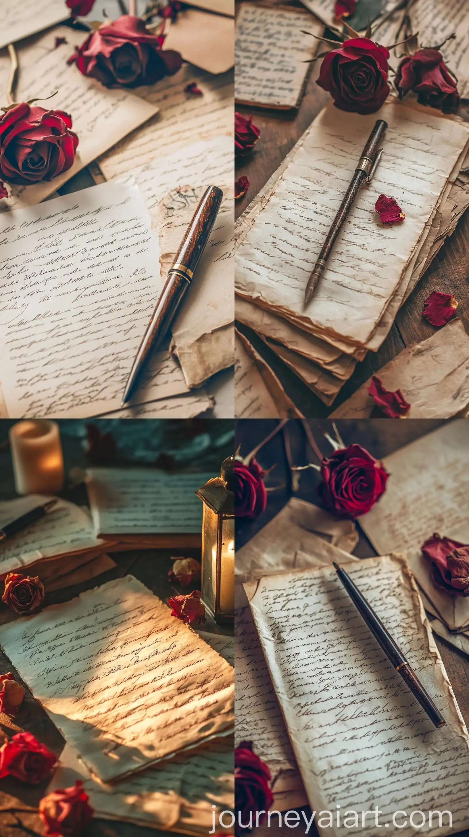 Vintage-Letter-with-Ink-Pen-and-Red-Roses-in-Golden-Hour