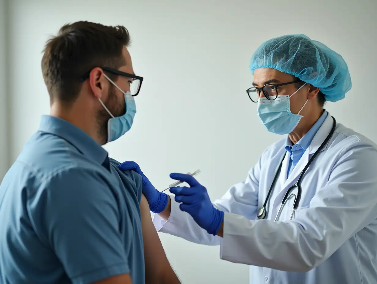 a doctor is vaccinating a man