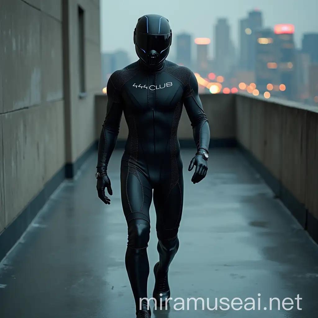 Cyberpunk Black Panther Superhero on Rooftop at Night