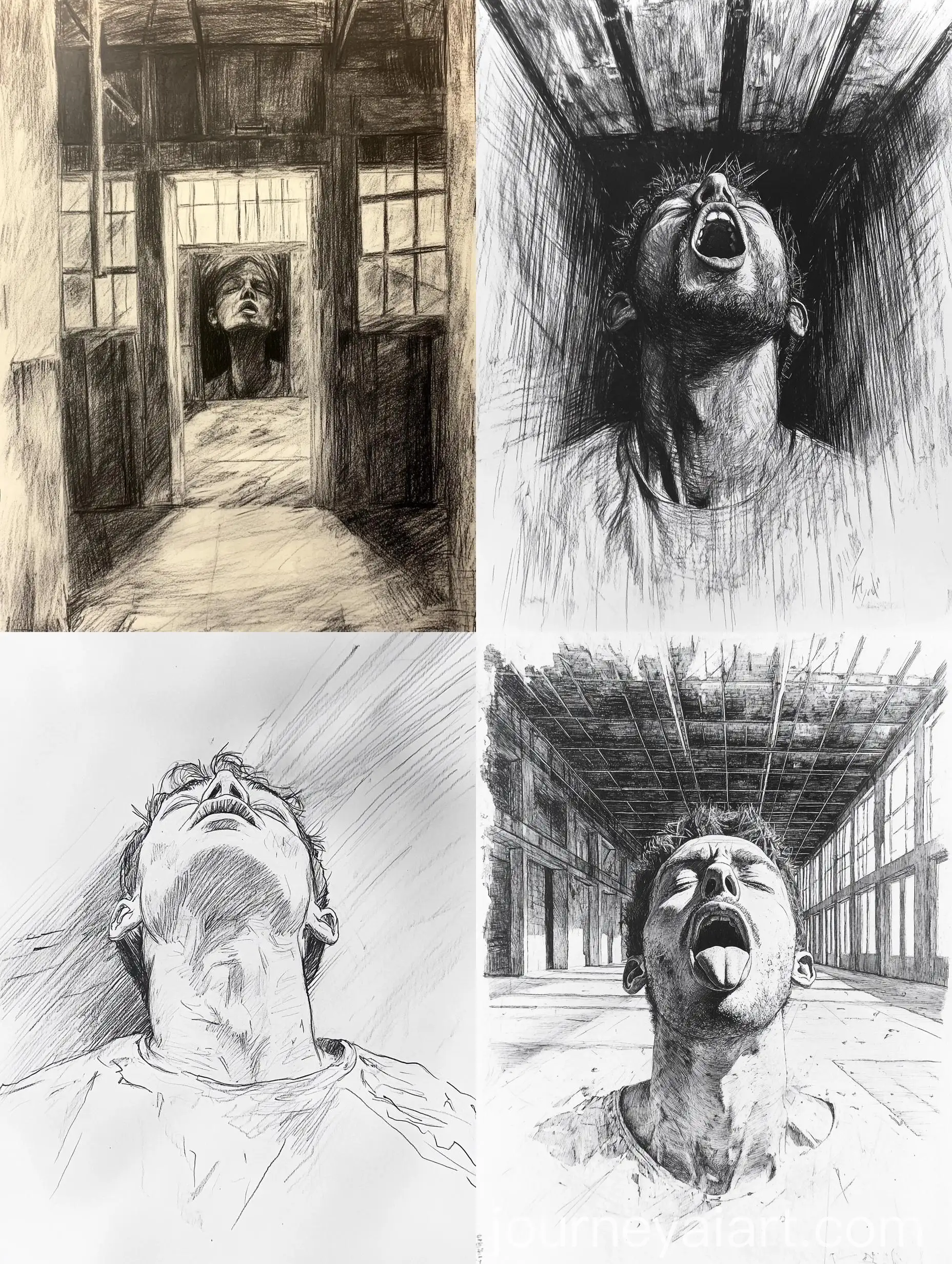 Spontaneous-Pencil-Sketch-of-Person-with-Tongue-Out-in-Old-Warehouse