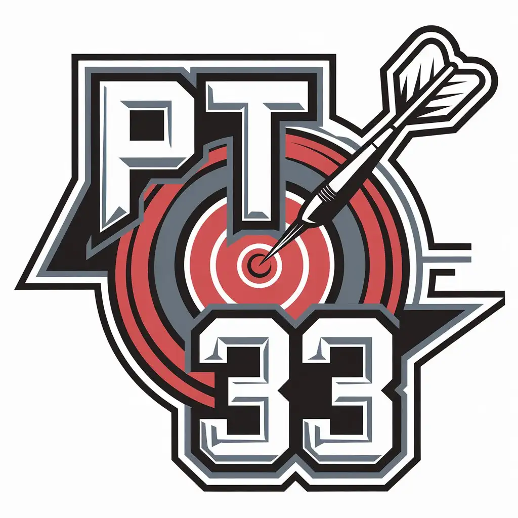 a vector logo design,with the text "PT 33", main symbol:A darts player throws a dart at the target,complex,be used in Others industry,clear background