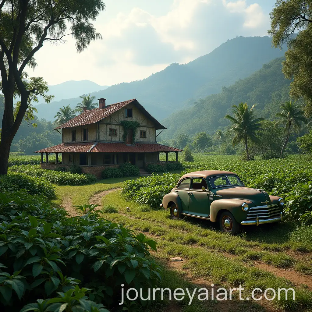 Coffee-Plantation-with-an-Old-House-and-Car-in-the-Landscape