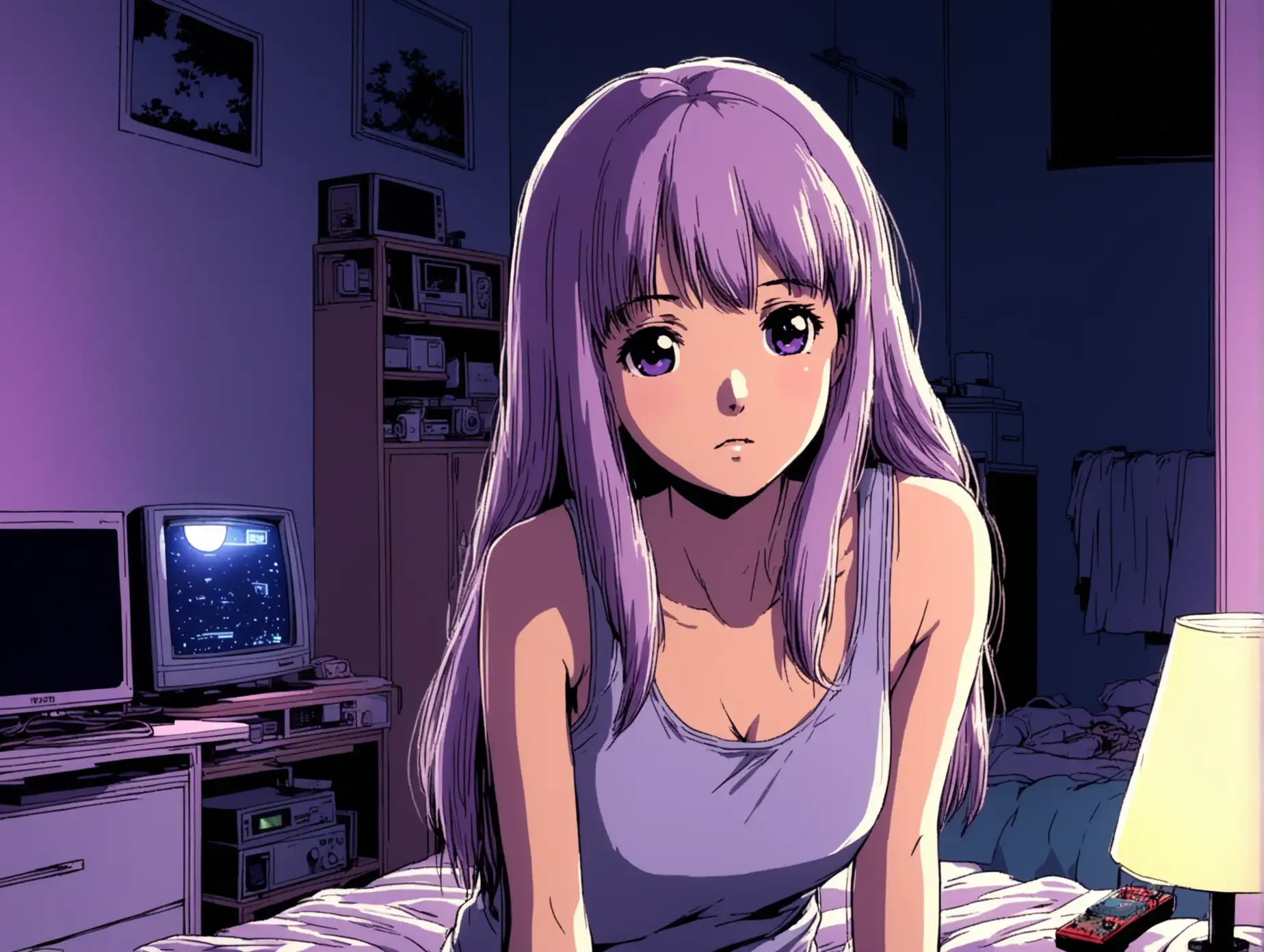 Cozy-Night-in-80s-Citypop-Style-Longhaired-Girl-with-Light-Purple-Hair-in-Soft-Room-Lighting