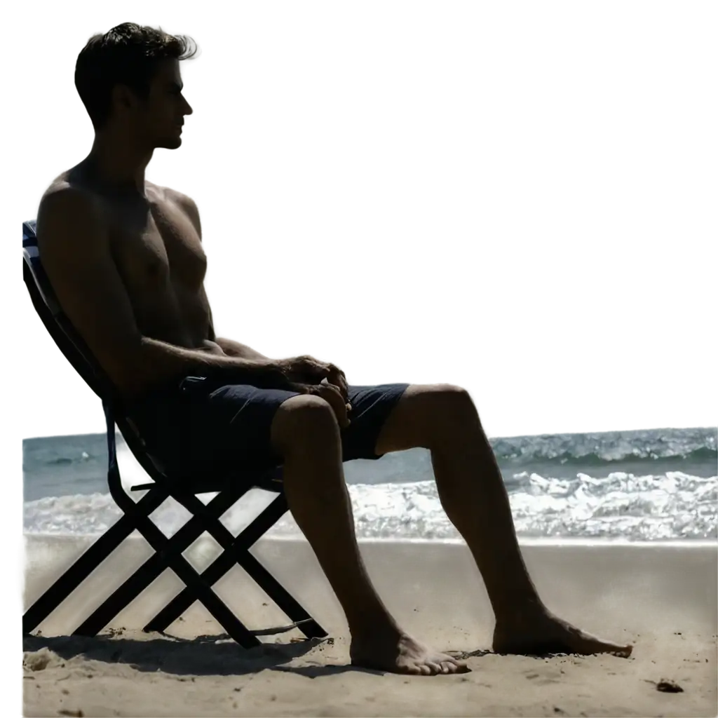 SilhouettePNG-Image-Prompt-Analysis-of-a-Man-Sitting-on-a-Beach-Chair-by-the-Sea-PNG-Image-for-HighQuality-Use