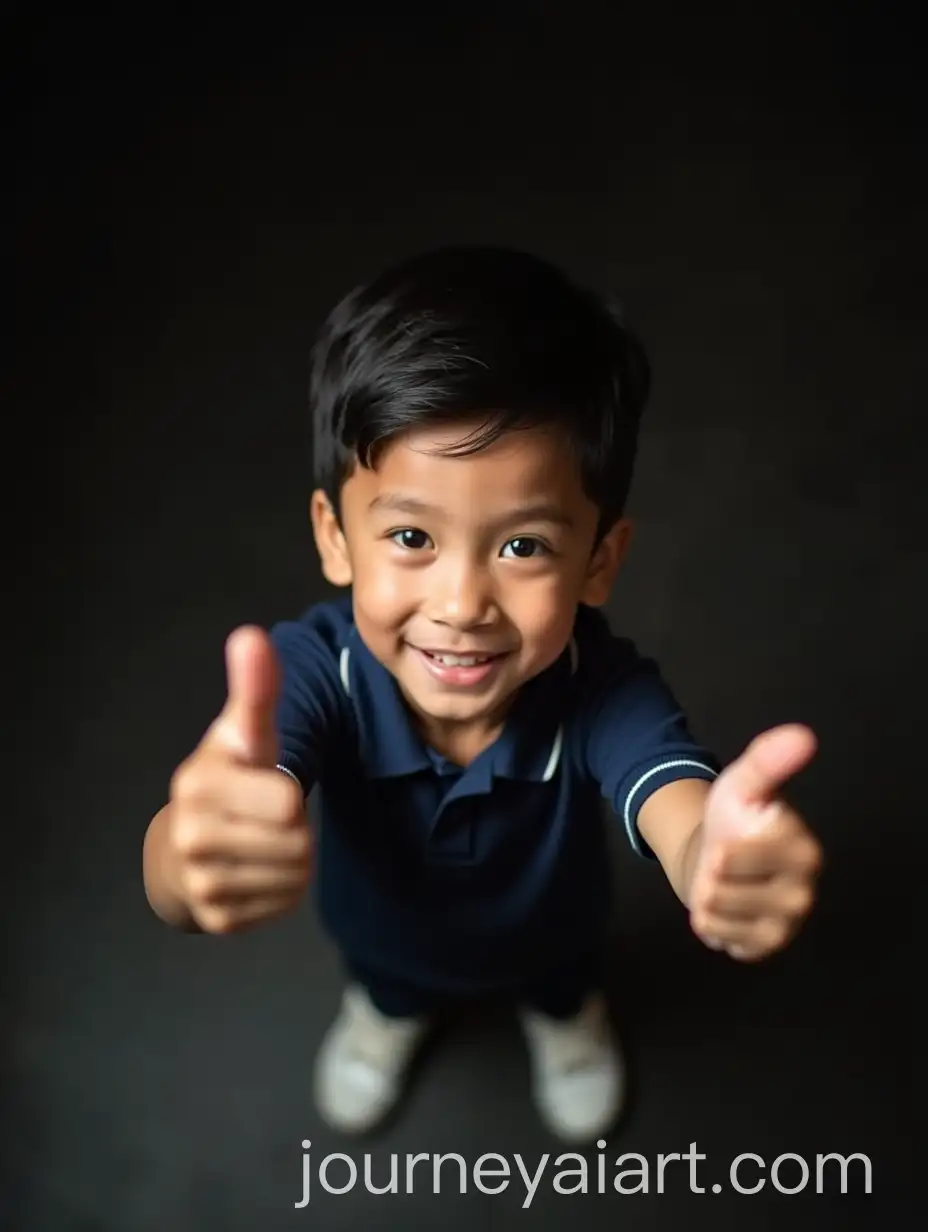 Top-View-of-Indonesian-Boy-in-Preschool-Uniform-Gesturing-and-Smiling