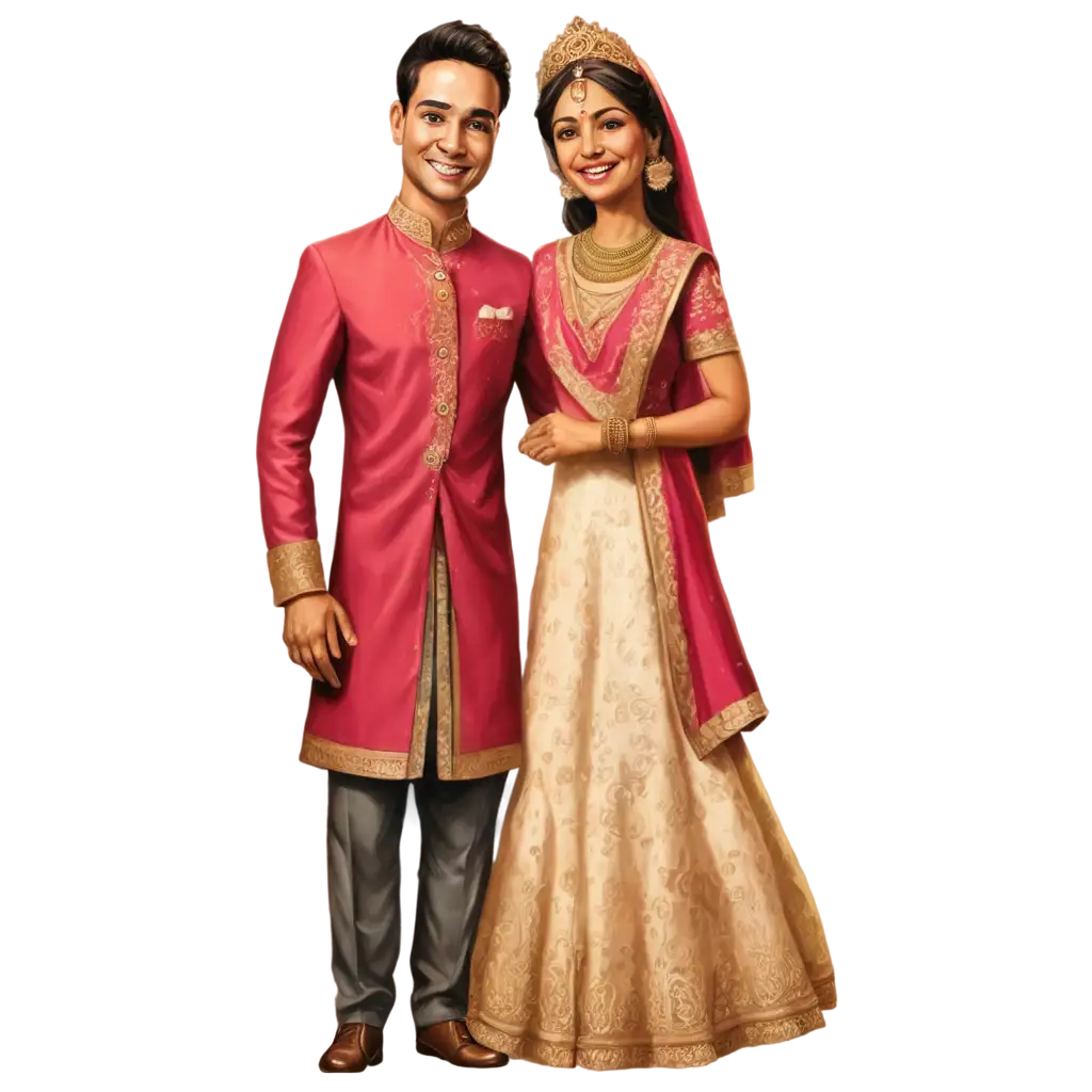 Traditional-Indian-Wedding-Bride-and-Groom-Caricature-in-PNG-Format