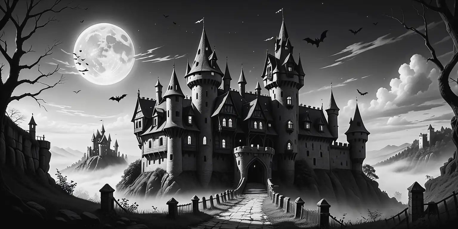 Abandoned Haunted Castle in Cartoon Style