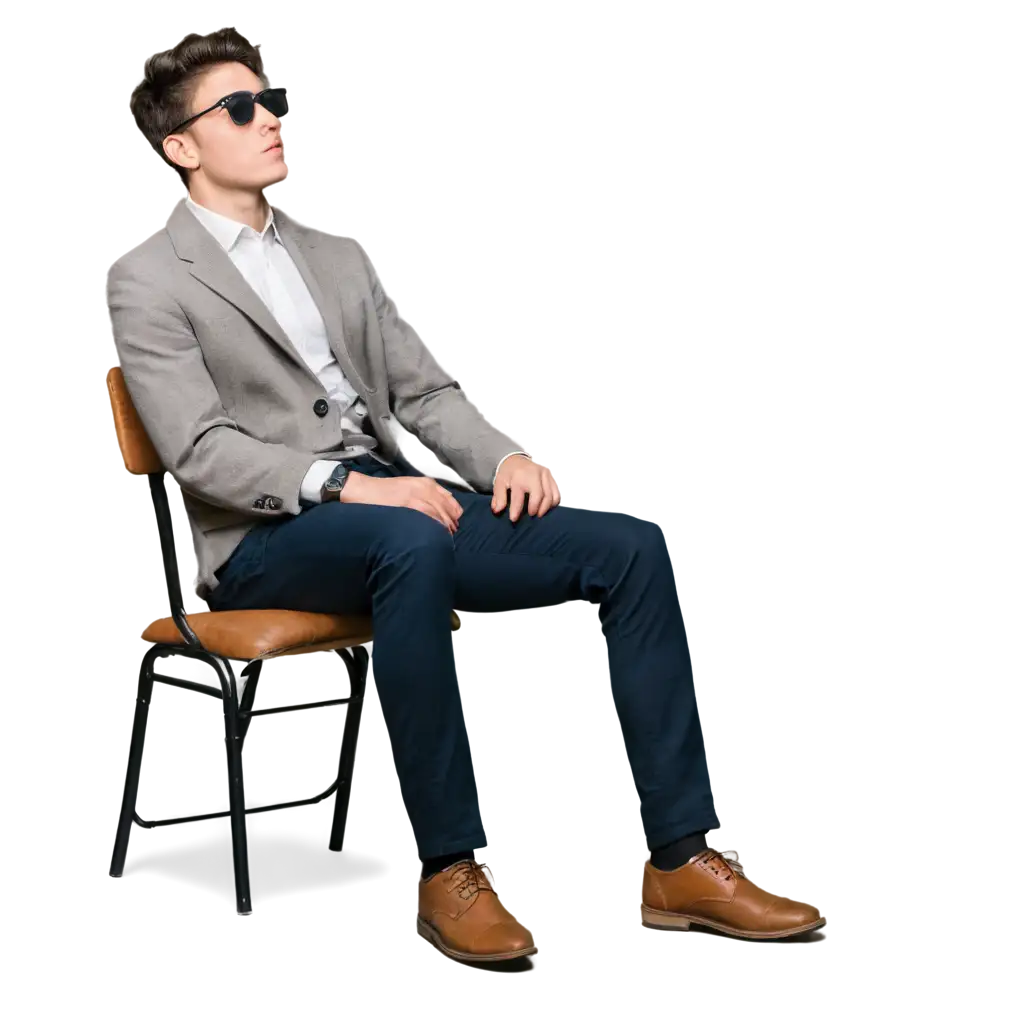 Young-Man-Sitting-on-a-Chair-Looking-Up-HighQuality-PNG-Image-for-Versatile-Usage