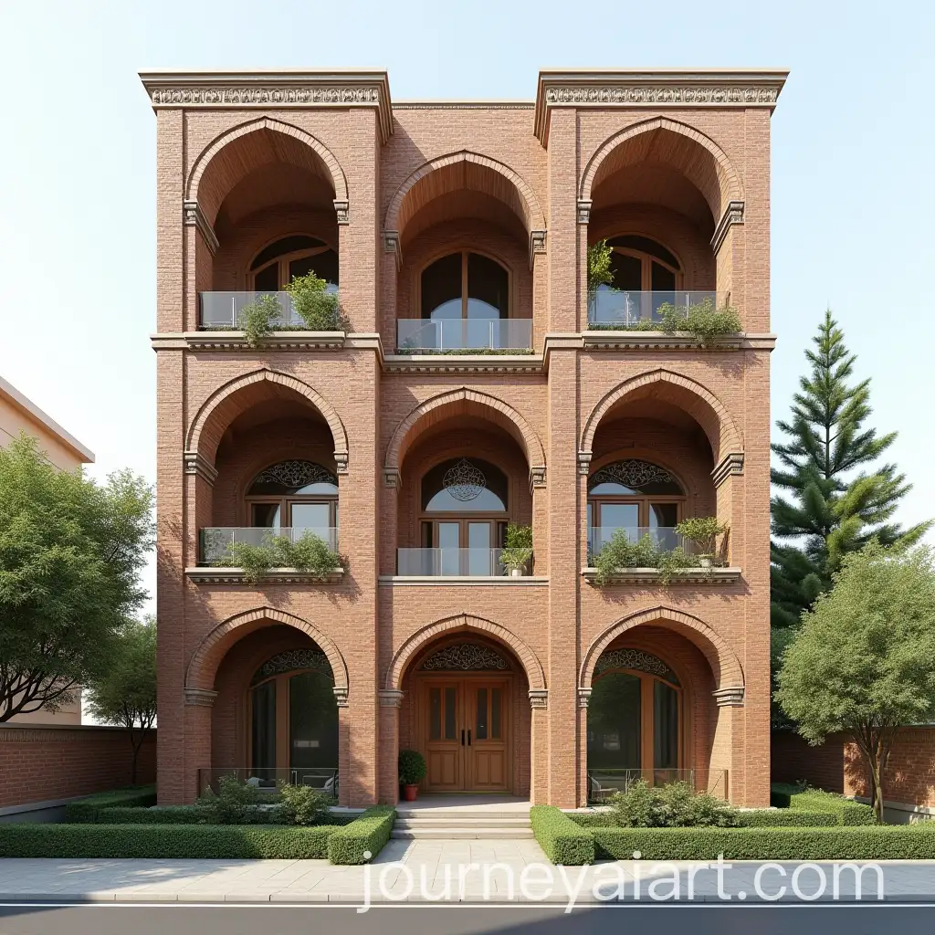 Modernized-Traditional-Iranian-Architecture-FiveStory-Building-with-Arched-Rooms-and-Intricate-Brickwork