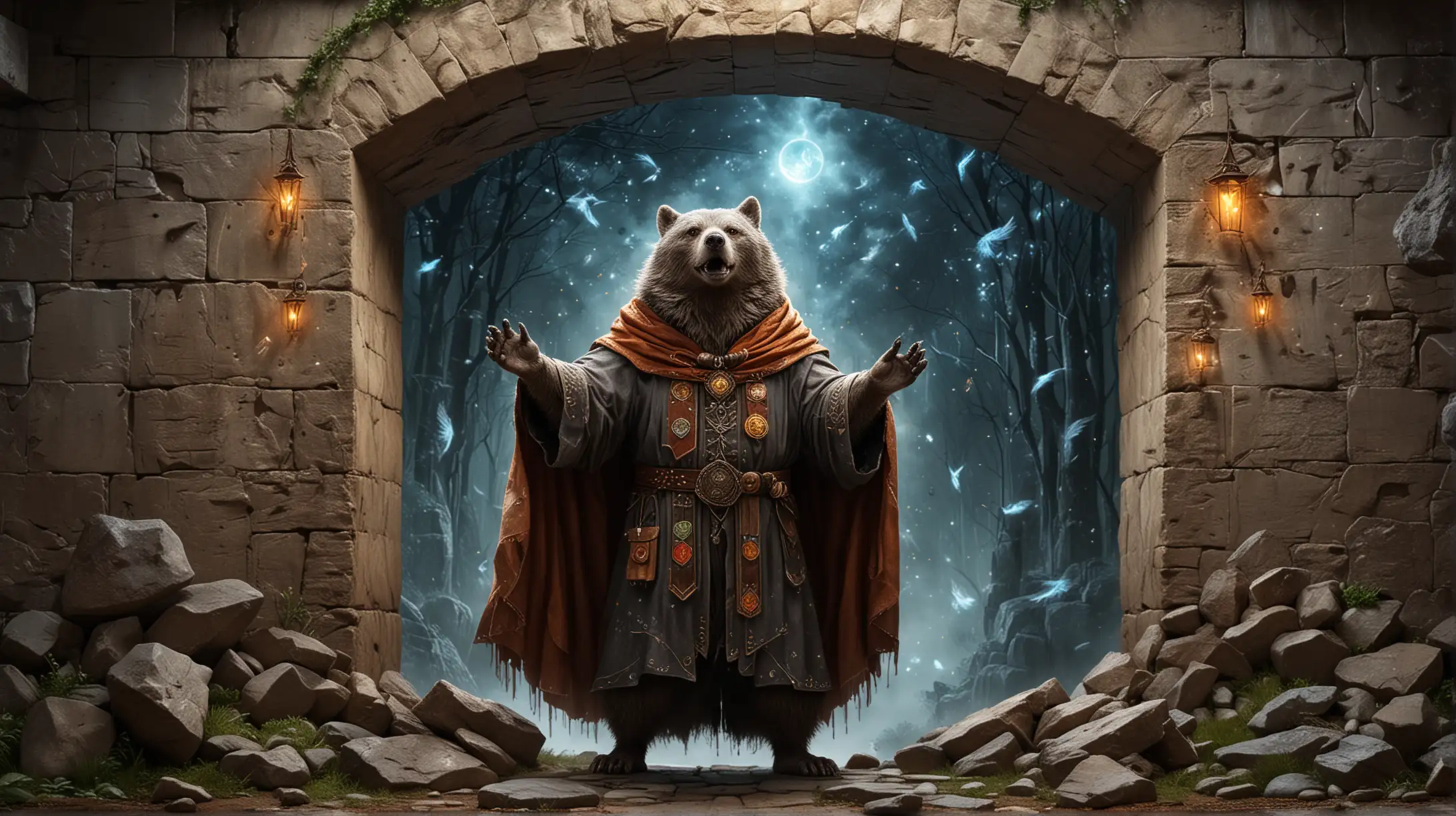 Magical Bear Creating a Protective Wall with Animal Mages