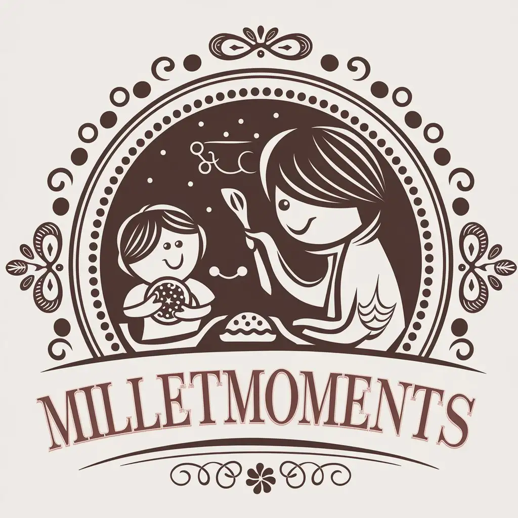 LOGO Design for MilletMOMents Vector Style with Child Mom and Cookies Symbolism on a Clear Background