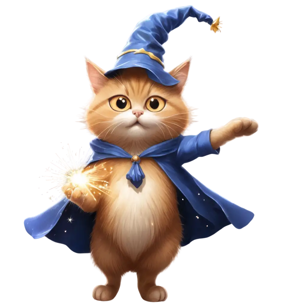 Cute-Wizard-Cat-Creating-Sparkles-Highly-Detailed-PNG-Icon-with-Transparent-Background